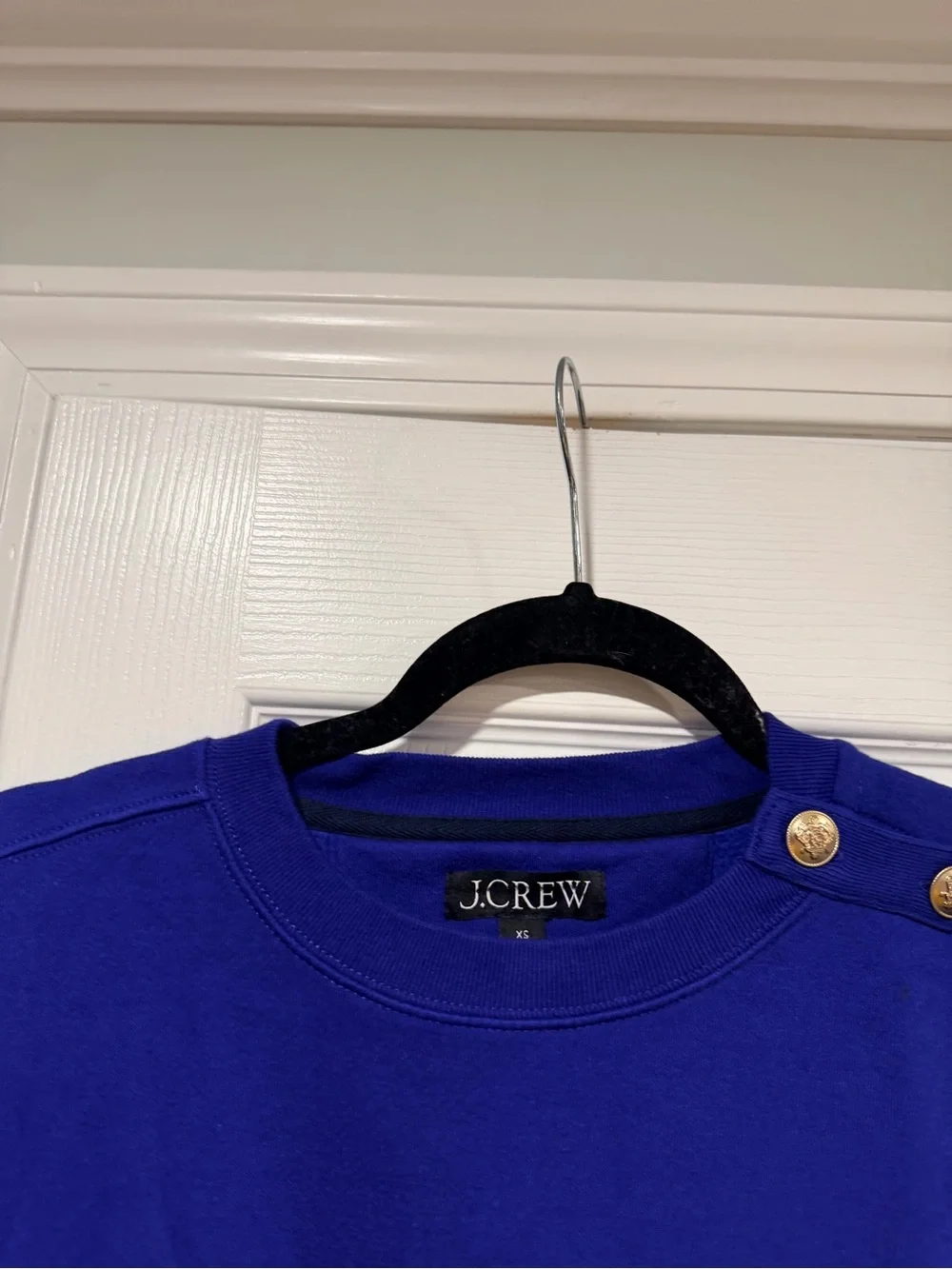 NWOT J.Crew Size M Royal Blue Button Shoulder Sweatshirt Crewneck Pullover Top